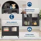 Armadio ad arco alto in metallo da 185 cm, armadietto in metallo con 2 ripiani regolabili e cassetti, dispensa da cucina moderna con anta in vetro, armadio versatile