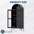 Armadio ad arco alto in metallo da 185 cm, armadietto in metallo con 2 ripiani regolabili e cassetti, dispensa da cucina moderna con anta in vetro, armadio versatile