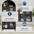 Armadio ad arco alto in metallo da 185 cm, armadietto in metallo con 2 ripiani regolabili e cassetti, dispensa da cucina moderna con anta in vetro, armadio versatile