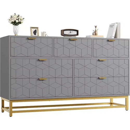 53.5 Dresser for Bedroom,Modern 7 Drawer Triple Dresser with Gold Accents,Long Storage Organizer for TV Stand & Closet,Large Chest of Drawers