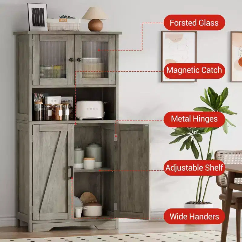 Armadietto Alto da Bagno con 4 Ante e Ripiani Regolabili, Mobiletto da Bagno Indipendente da 50 cm, Credenza in Stile Rustico per Cucina, Soggiorno