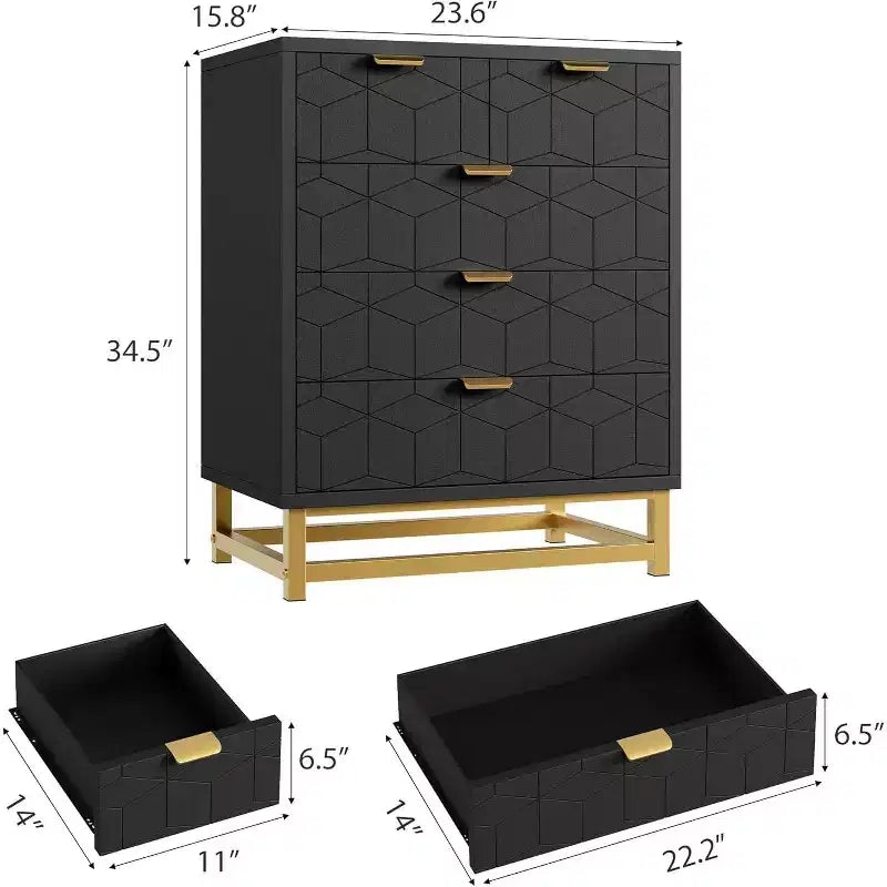 Cassettiera a 5 cassetti per camera da letto, Comò con base in metallo, Cassettiera moderna organizer per soggiorno, corridoio, armadio