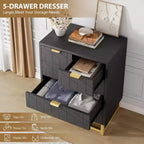 Cassettiera a 5 cassetti per camera da letto, Comò con base in metallo, Cassettiera moderna organizer per soggiorno, corridoio, armadio
