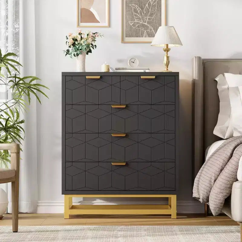 Cassettiera a 5 cassetti per camera da letto, Comò con base in metallo, Cassettiera moderna organizer per soggiorno, corridoio, armadio