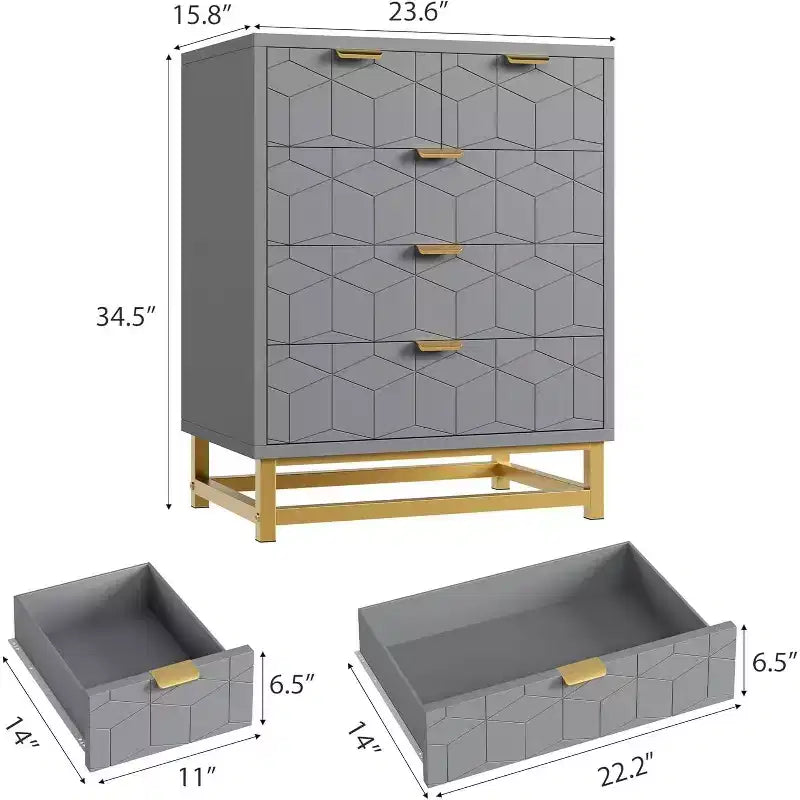 Cassettiera a 5 cassetti per camera da letto, Comò con base in metallo, Cassettiera moderna organizer per soggiorno, corridoio, armadio