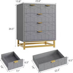 Cassettiera a 5 cassetti per camera da letto, Comò con base in metallo, Cassettiera moderna organizer per soggiorno, corridoio, armadio