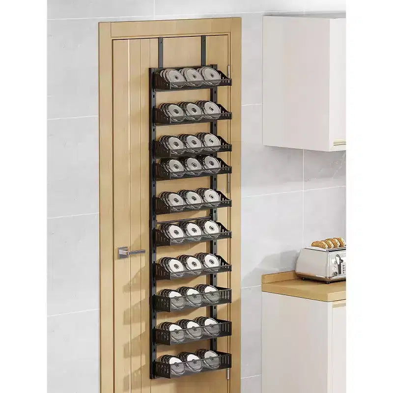 Scaffalatura per porta in metallo a 10 ripiani, da appendere, con cestello regolabile, organizer da porta, organizer da appendere per bagno, cucina