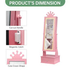 Armadio Portagioie per Bambini con Specchio a Figura Intera, Organizzatore Portagioie Autoportante con 46 Vani e Cassetti, Mobile Toilette Trucco per Bambini