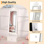 Armadio Portagioie per Bambini con Specchio a Figura Intera, Organizzatore Portagioie Autoportante con 46 Vani e Cassetti, Mobile Toilette Trucco per Bambini