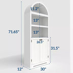 Mobile dispensa alto in legno con piano ad arco, libreria a 5 ripiani con ante, credenza regolabile per soggiorno e cucina