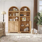 Mobile dispensa alto in legno con piano ad arco, libreria a 5 ripiani con ante, credenza regolabile per soggiorno e cucina