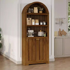 Mobile dispensa alto in legno con piano ad arco, libreria a 5 ripiani con ante, credenza regolabile per soggiorno e cucina