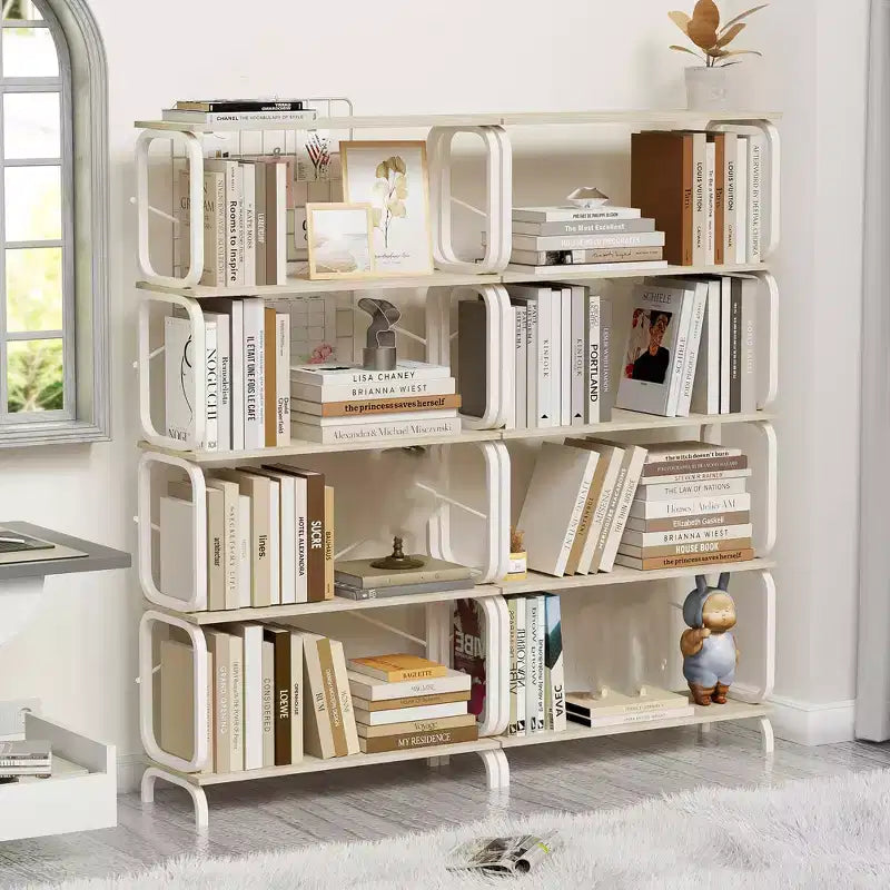 Libreria alta da terra, libreria aperta a 5 ripiani con display vintage, organizer industriale per libreria alta per soggiorno, camera da letto, ufficio domestico
