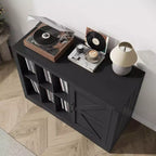 Mobile porta giradischi moderno, Mobiletto porta giradischi stile rustico con anta scorrevole a granaio, Consolle in legno porta vinili per soggiorno, Nero
