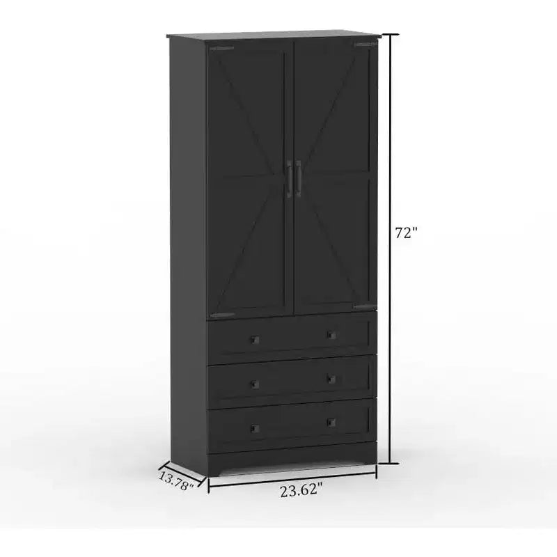 Dispensa da Cucina a Colonna in Legno Stile Rustico da 72" con Ripiani Regolabili, 2 Ante Scorrevoli e 3 Cassetti, Soluzione di Archiviazione Versatile