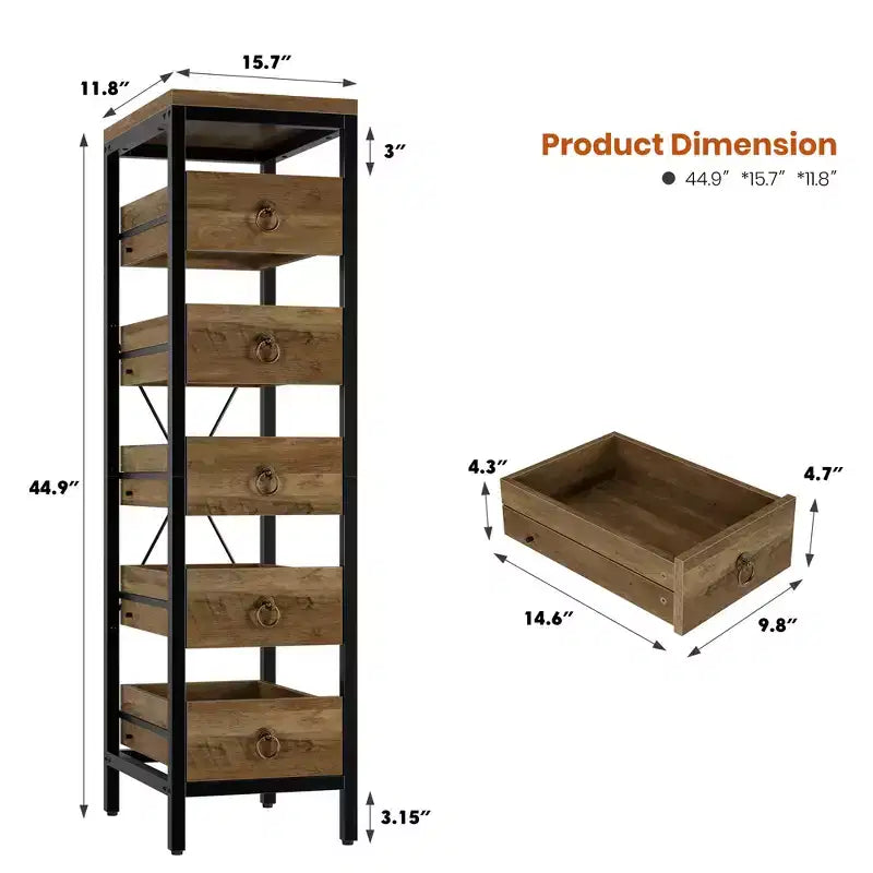 Cassettiera contenitore decorativa, Comò piccolo con struttura in metallo e cassetti in legno massello, Cassettiera multifunzionale per cucina, camera da letto, soggiorno