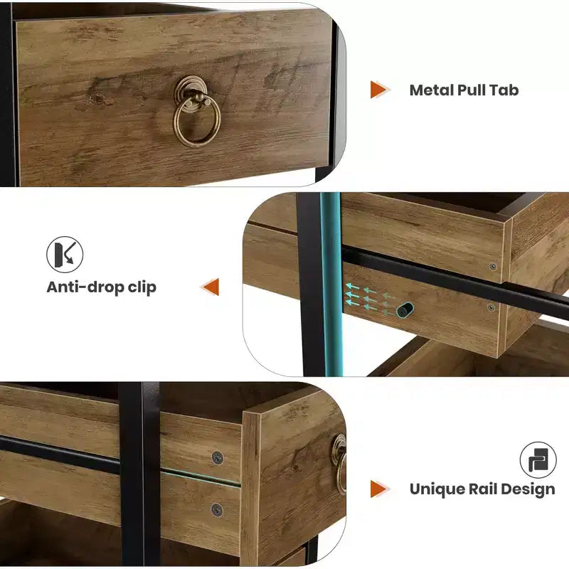 Cassettiera contenitore decorativa, Comò piccolo con struttura in metallo e cassetti in legno massello, Cassettiera multifunzionale per cucina, camera da letto, soggiorno