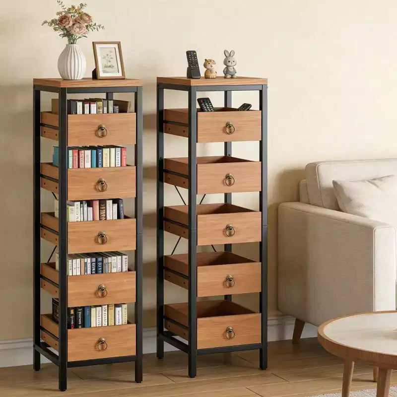 Cassettiera contenitore decorativa, Comò piccolo con struttura in metallo e cassetti in legno massello, Cassettiera multifunzionale per cucina, camera da letto, soggiorno