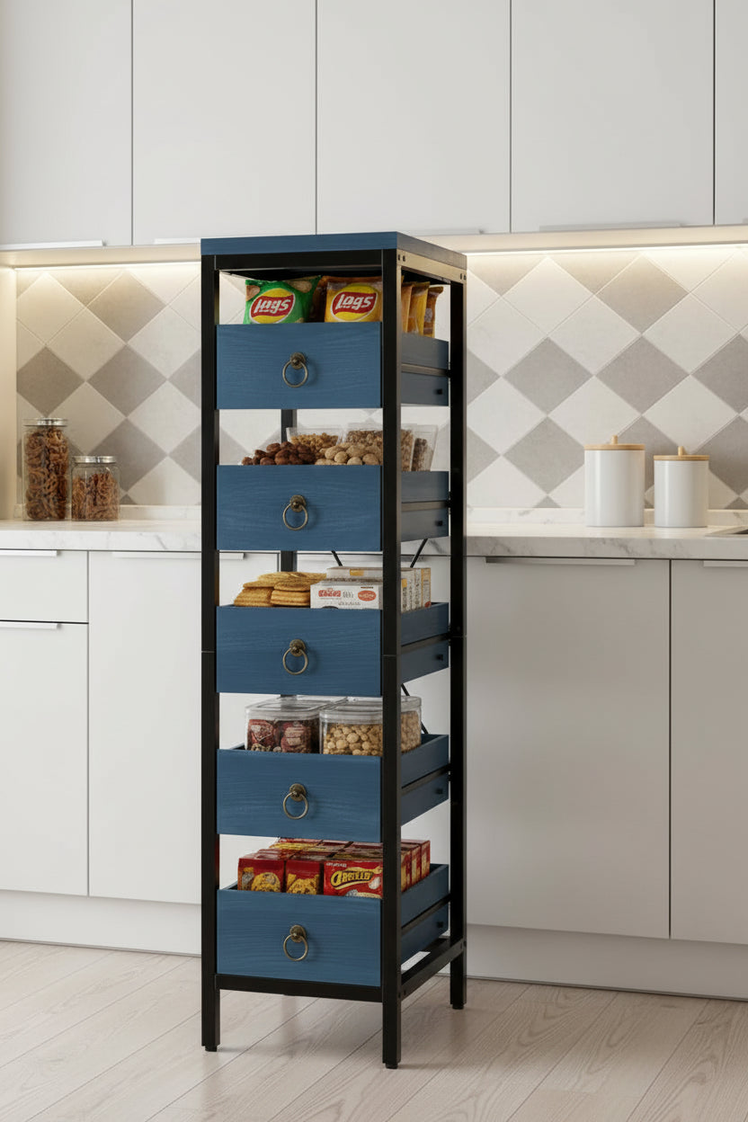 Cassettiera contenitore decorativa, Comò piccolo con struttura in metallo e cassetti in legno massello, Cassettiera multifunzionale per cucina, camera da letto, soggiorno