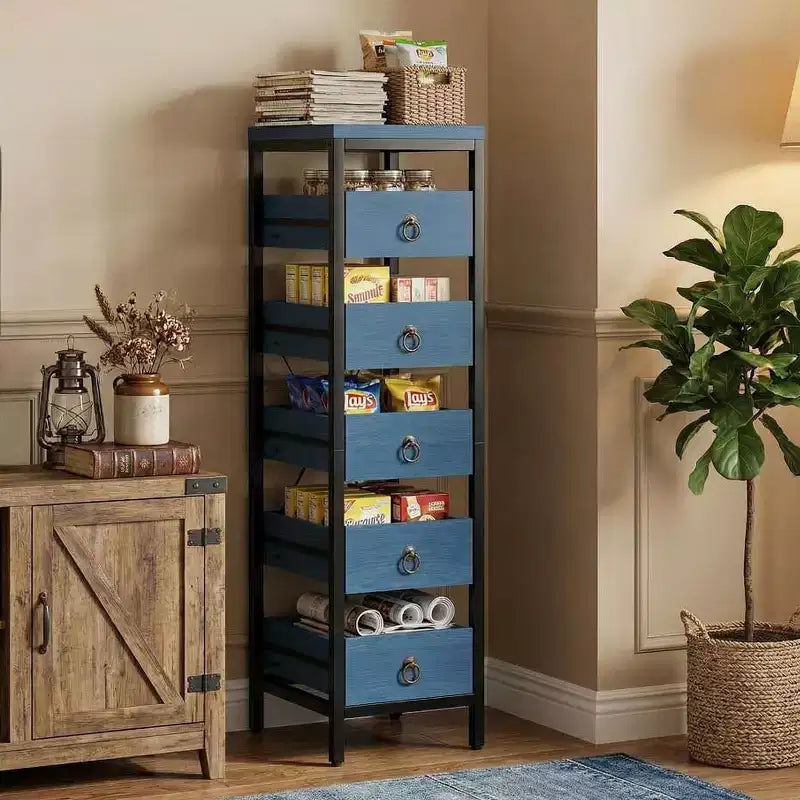 Cassettiera contenitore decorativa, Comò piccolo con struttura in metallo e cassetti in legno massello, Cassettiera multifunzionale per cucina, camera da letto, soggiorno