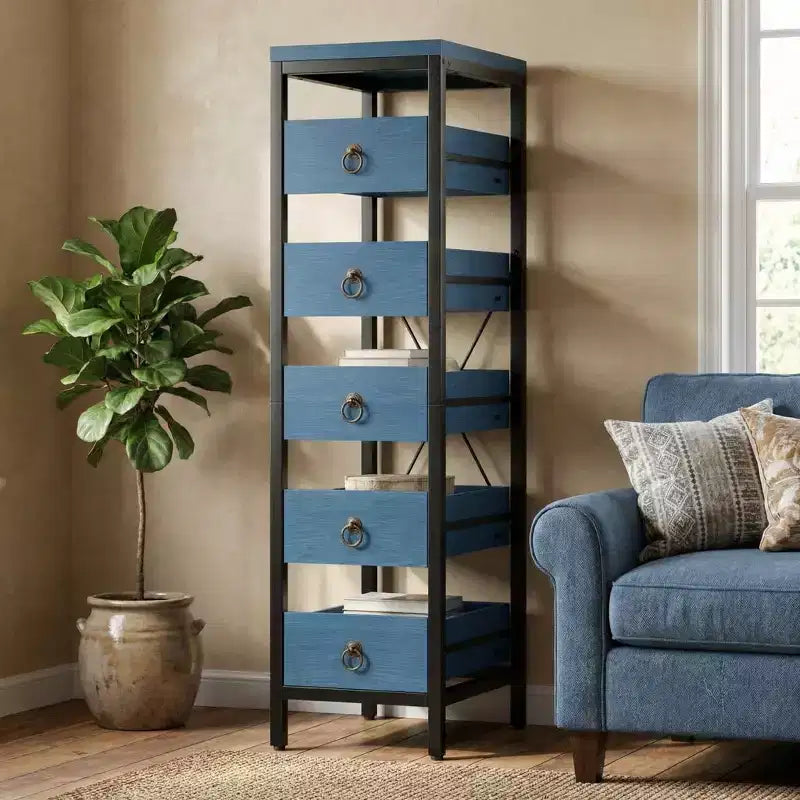 Cassettiera contenitore decorativa, Comò piccolo con struttura in metallo e cassetti in legno massello, Cassettiera multifunzionale per cucina, camera da letto, soggiorno