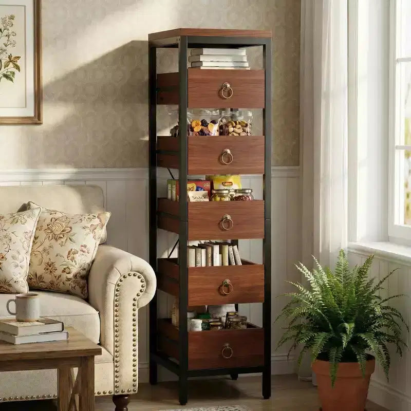 Cassettiera contenitore decorativa, Comò piccolo con struttura in metallo e cassetti in legno massello, Cassettiera multifunzionale per cucina, camera da letto, soggiorno