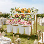 Espositore per Fiori, Carrello Porta Fiori a 3 Livelli con 12 Secchi Rotondi e Ruote, Espositore Mobile per Fiori per Giardino, Matrimoni, Negozi di Fiori
