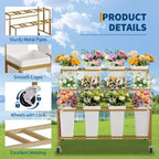 Espositore per Fiori, Carrello Porta Fiori a 3 Livelli con 12 Secchi Rotondi e Ruote, Espositore Mobile per Fiori per Giardino, Matrimoni, Negozi di Fiori