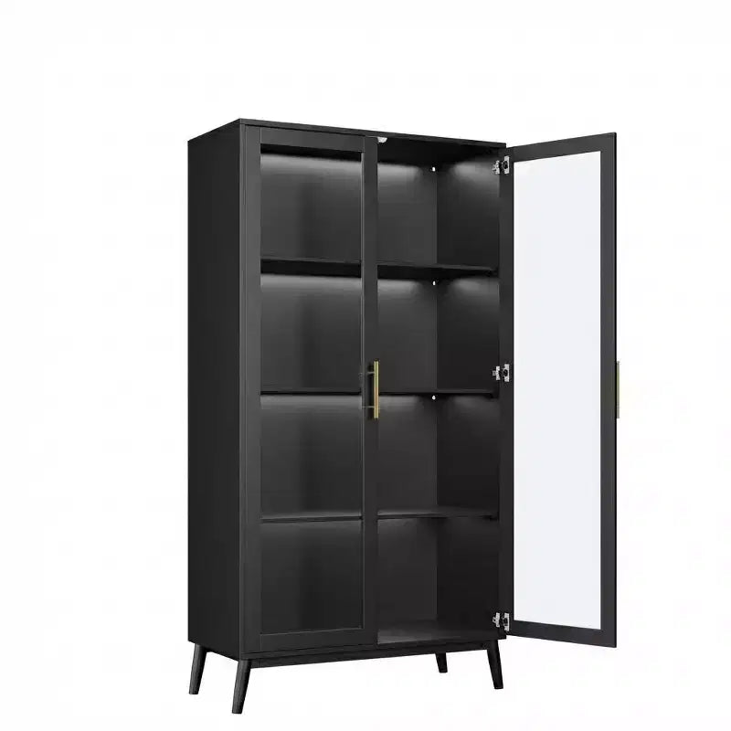 Vetrina in Vetro, Vetrina a 4 Ripiani, Vetrina con Sensore di Movimento, Mobile Angolare per Collezione/Giocattoli/Libri