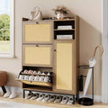 3 Flip Drawers Shoe Cabinet with 5-Tier Shelves, Freestanding Natural Rattan Shoe Storage for Entryway, Hallway & Closet