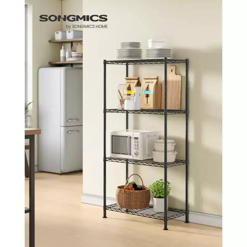 Scaffale portaoggetti, Scaffalatura in metallo a rete, Ripiani regolabili, 4 livelli, 30 x 60 x 121 cm, Nero Inchiostro