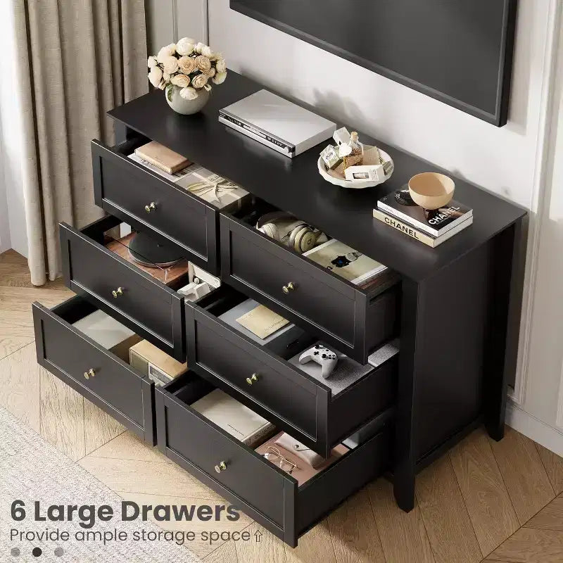 Cassettiera a 6 cassetti con cassetti profondi, Comò moderno in legno, per ingresso, soggiorno