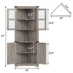 Armadietto angolare alto 69 pollici con ante, mobile angolare a 6 ripiani, scaffale salvaspazio da terra per bagno, soggiorno, cucina e corridoio