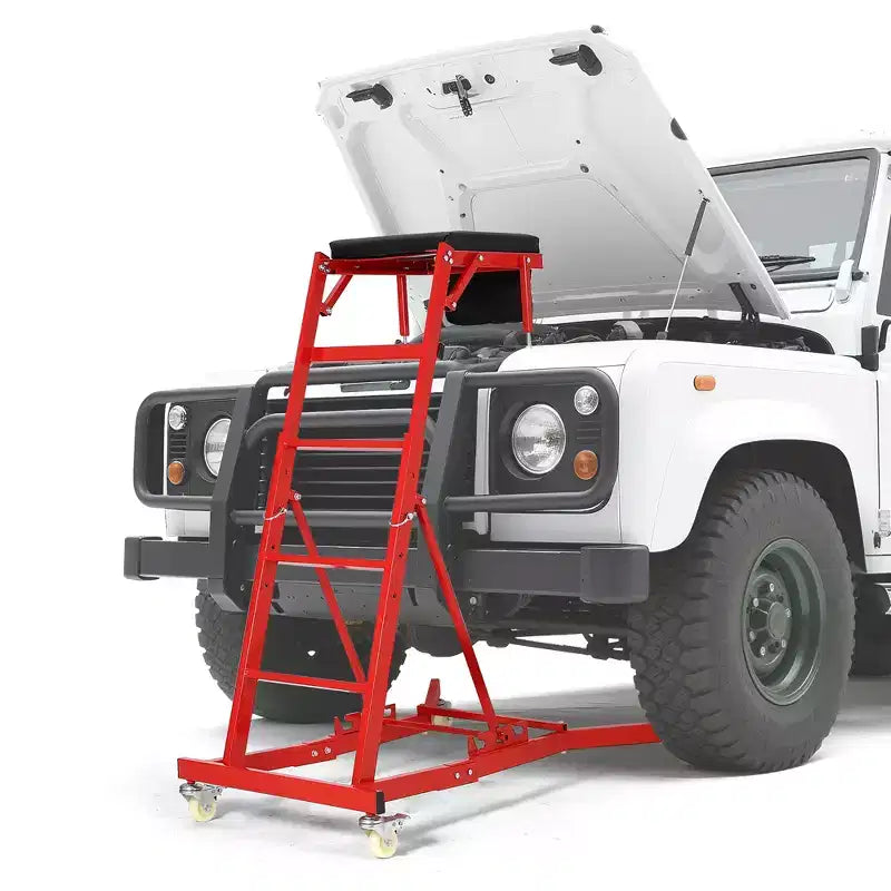 Sedile carrellino per lavori pesanti per camion e SUV - Altezza regolabile, capacità 180 kg, seduta imbottita, ruote girevoli con blocco, borsa portautensili - Colori multipli