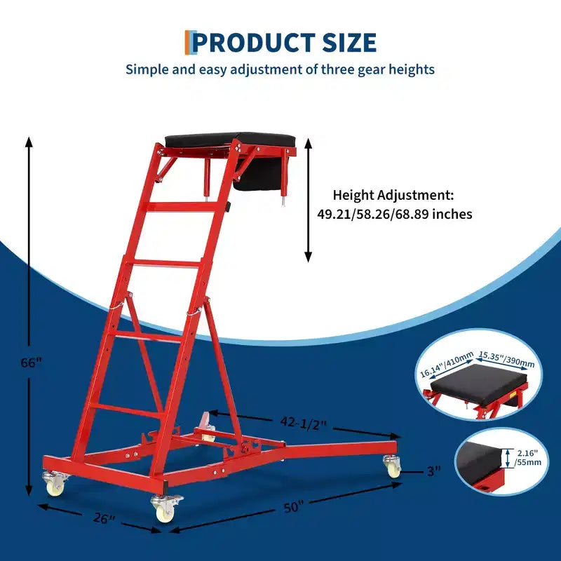 Sedile carrellino per lavori pesanti per camion e SUV - Altezza regolabile, capacità 180 kg, seduta imbottita, ruote girevoli con blocco, borsa portautensili - Colori multipli