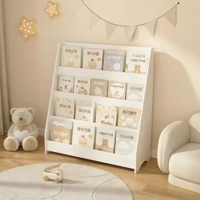 Scaffale portaoggetti per bambini a 4 livelli, organizer giocattoli e libri per bambini, per camera da letto, sala giochi, aula, bianco